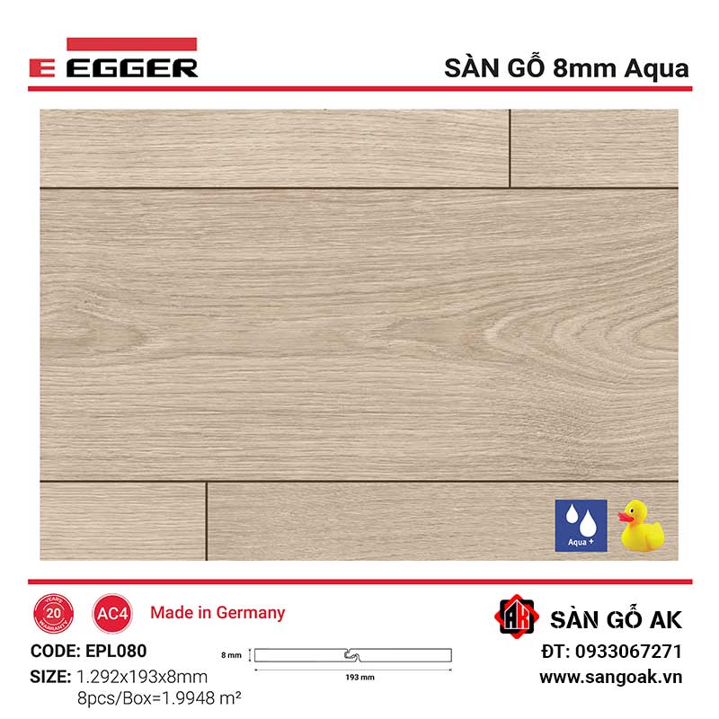 Sàn Gỗ Công Nghiệp Đức Egger Aqua 8mm EPL080